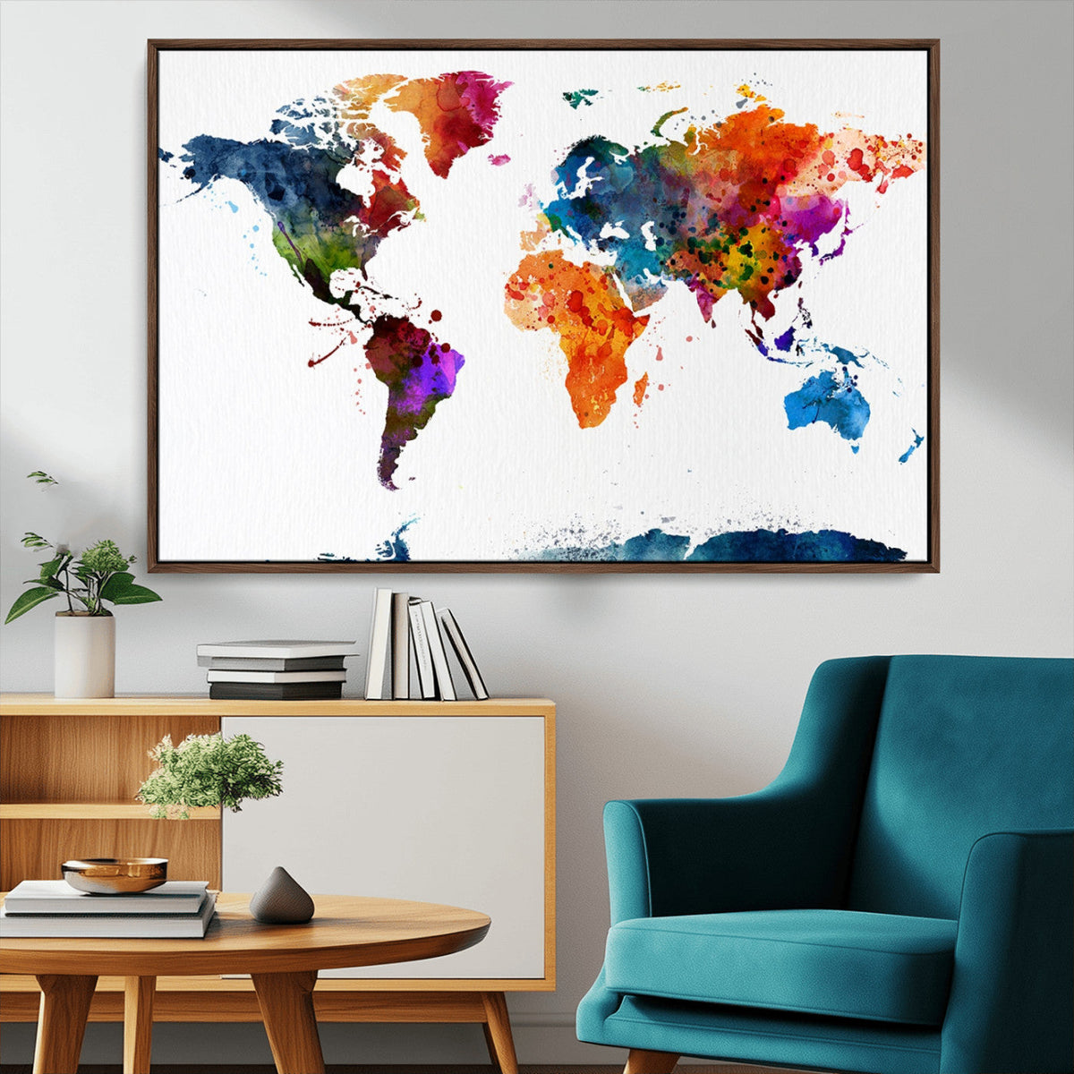 Bold Colorful World Map Canvas Print | Detailed Map of the World Wall Art