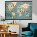 Classic World Map Canvas Print | Framed Vintage Map Wall Art
