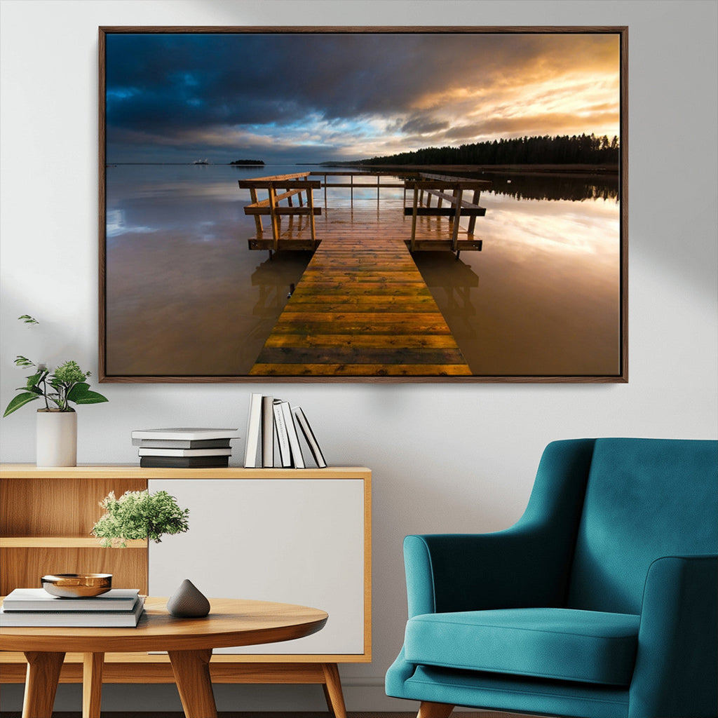 Serene Lake Pier at Sunset Canvas Print | Landscape Wall Art | Ready to Hang