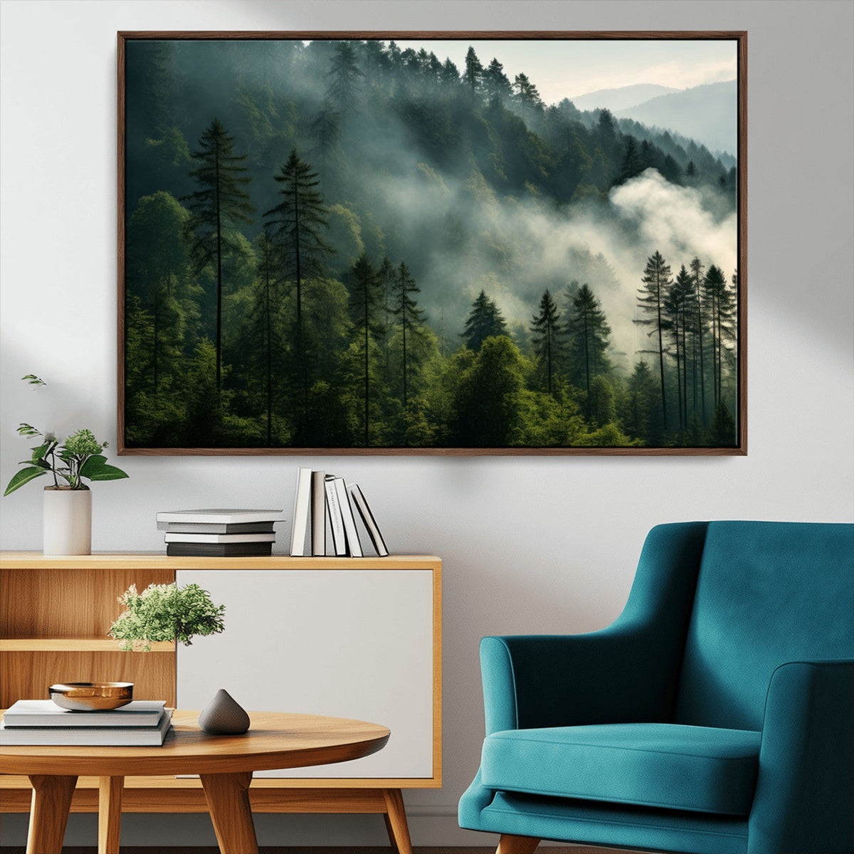Misty Forest Wall Art Premium Canvas Print, Foggy and Serene Atmosphere