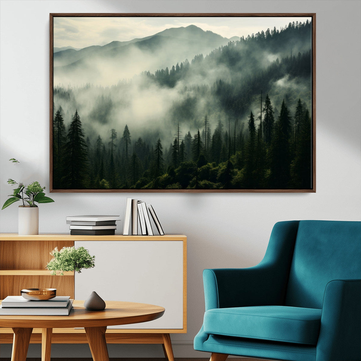 Captivating Misty Forest Wall Art Premium Canvas Print, A Foggy and Serene Atmosphere