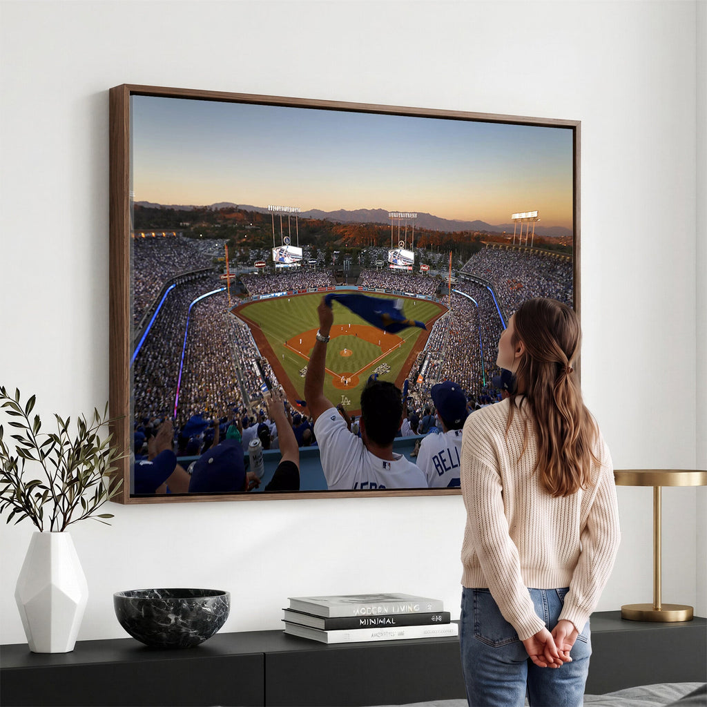 Dodger Stadium Sunset Game Triple Canvas Wall Art, Los Angeles Dodgers MLB Match