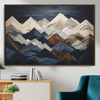 Rustic Mountain Landscape Wall Art Canvas Print, Framed 3D Wooden Effect Mountain Art