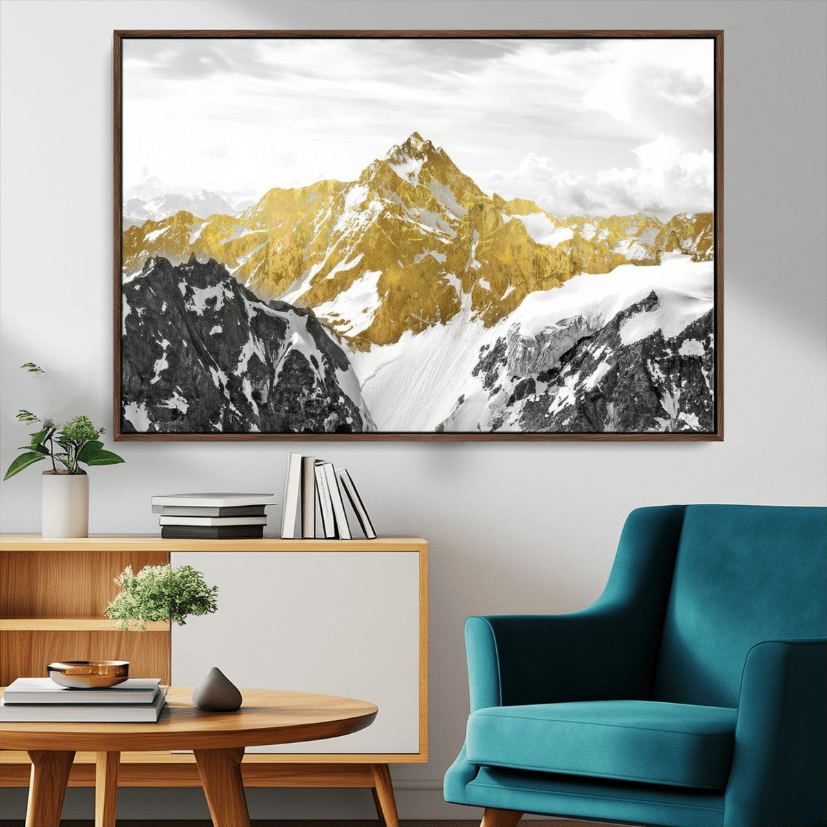 Gold Abstract Mountains Wall Art Print on Canvas, Nature Wall Art Print