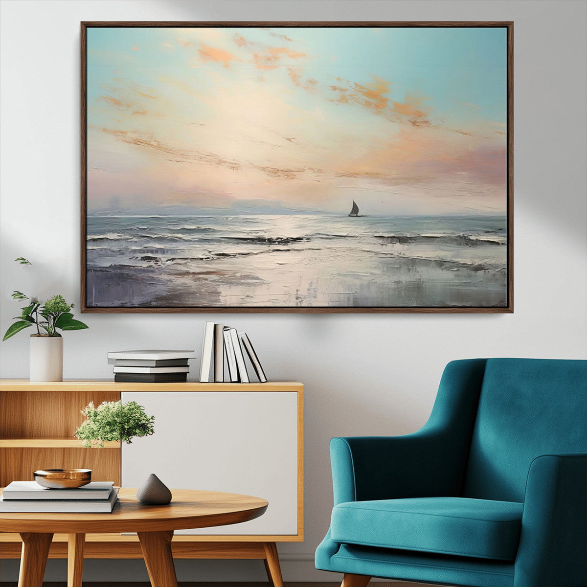 Abstract Ocean Wall Art, Boat Wall Art Canvas Print