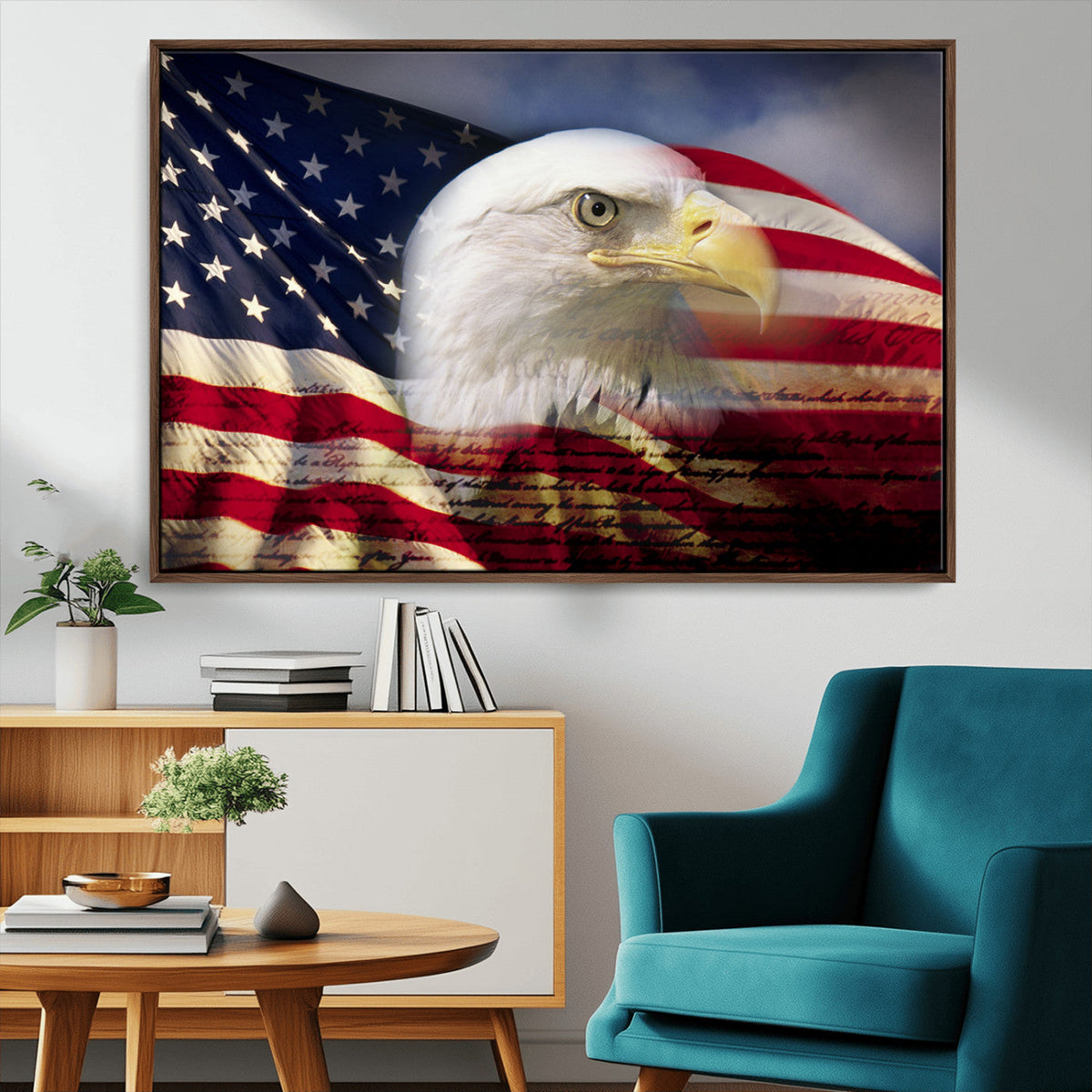 American Flag Eagle Symbol Wall Art Canvas Print, Patriotic American Flag Eagle Wall Art