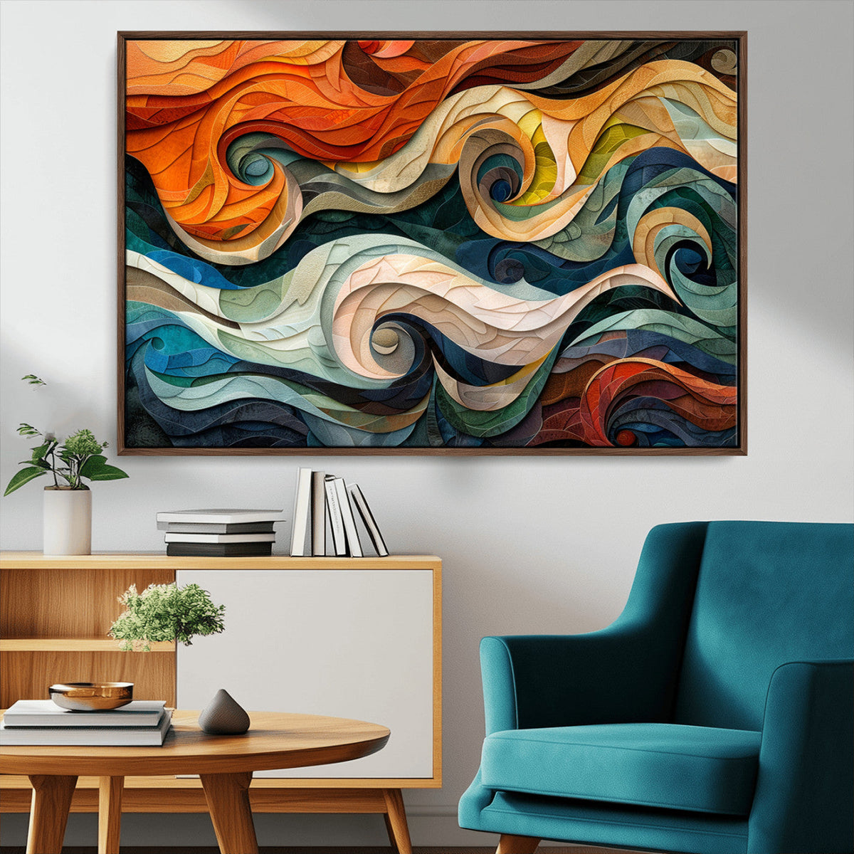 Abstract Wave Wall Art, Ready to Hang Framed Canvas Print | Extra Large 3 Piece Canvas Wall Art