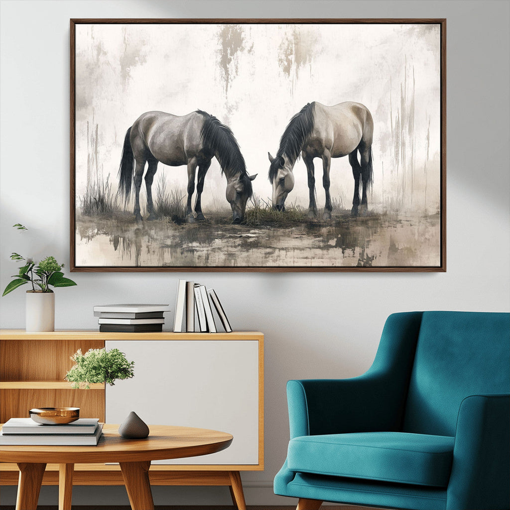 Chinese Ink Style Vintage Horses Wall Art Canvas Print