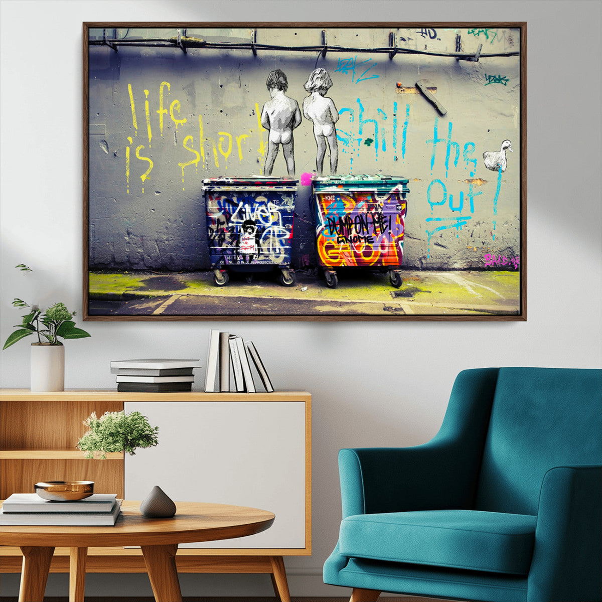Banksy Life is Short Wall Art, Iconic Graffiti Street Art Canvas Print