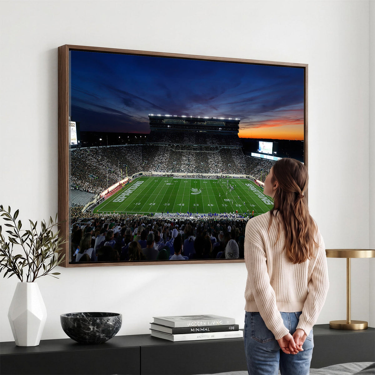 Michigan State Spartans Football Team Print, East Lansing, Home Bar Wall Decor
