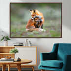 Heartwarming Fox and Baby Cub Wall Art | Canvas Print of Foxes in Nature