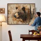 Rustic Grizzly Bear Wall Art, Abstract Grizzly 399 Bear Canvas Print, Woodland Wildlife