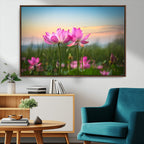 Pink Flower on the Mountain Canvas Print, Framed Pink Flower Canvas Wall Art