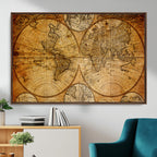 Vintage World Map Canvas Print | Antique Push Pin Travel Map