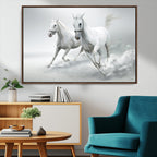 Large Wall Art Canvas Print, Beautiful Running White Horses