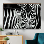Zebra Wall Art | Zebra Close Up Canvas Print | Framed Black and White Wildlife