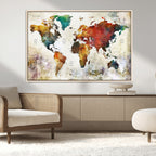 Watercolor World Map Canvas Print | Framed Travel Map Wall Art for Couples
