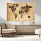 Push Pin World Map Canvas Print | Framed Travel Tracker Wall Art