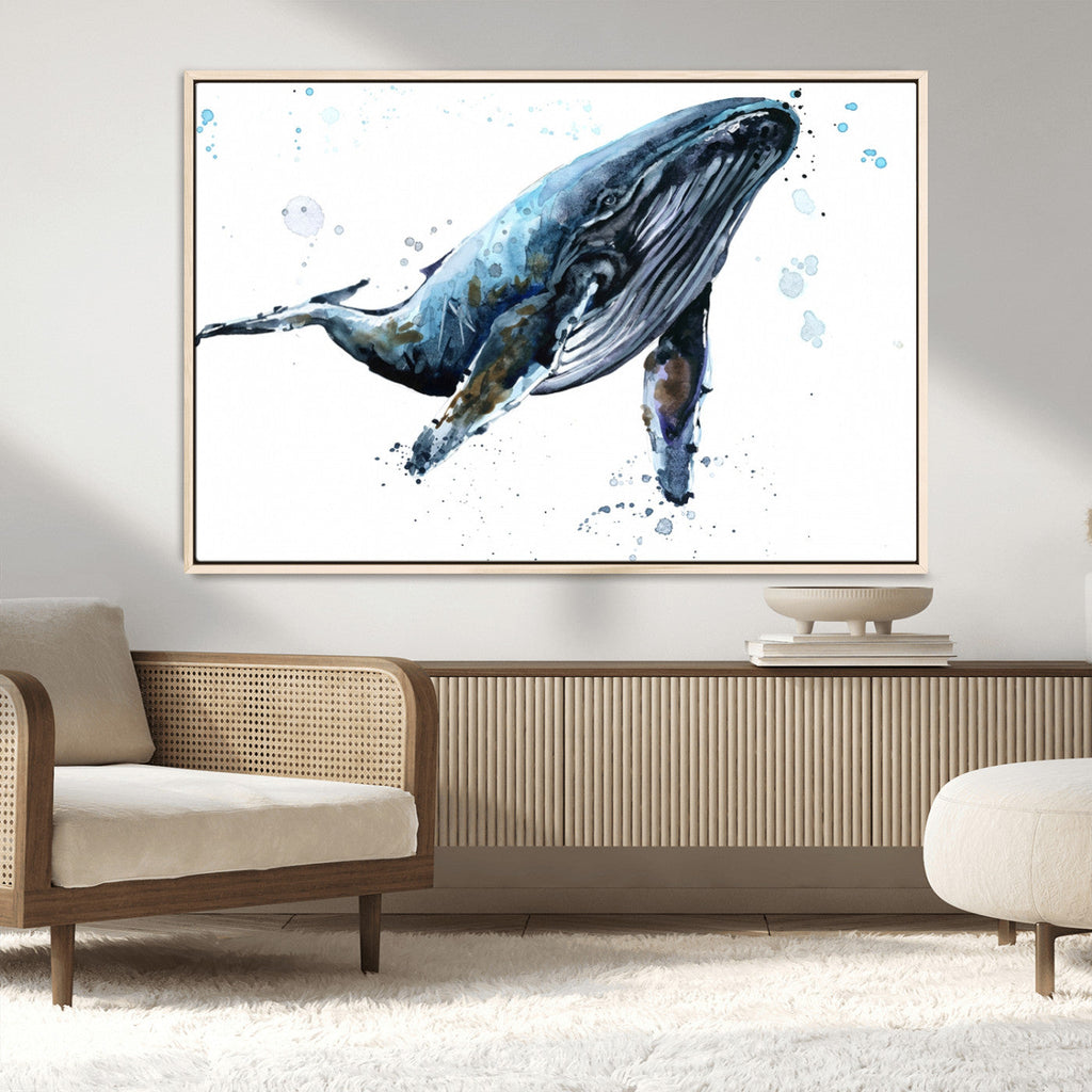 Watercolor Whale Wall Art Canvas Print
