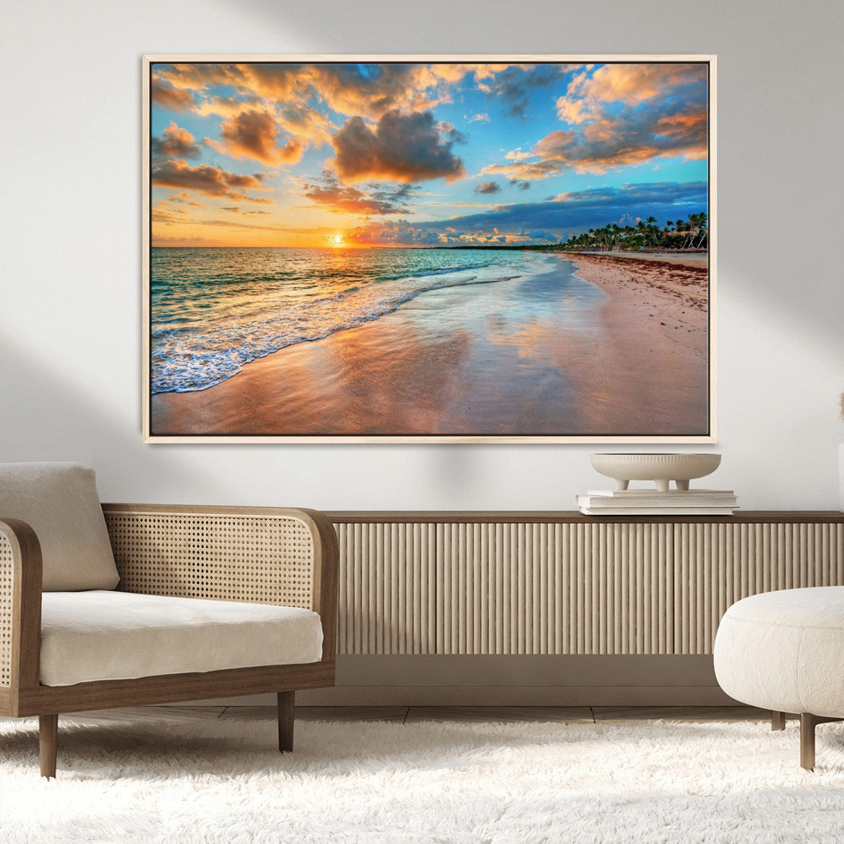 Sunset Beach Canvas Wall Art | Tropical Triptych Seascape Print