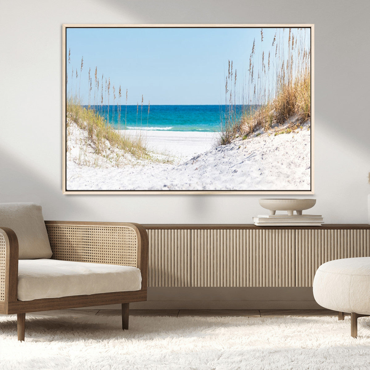 Serene Coastal Dune Path with Ocean View, 3-Panel Beach Canvas Wall Art