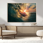 Ocean Wave Sunset Canvas Wall Art | Triptych Seascape Print
