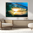 Ocean Wave at Sunset Canvas Art, Large Wall Print of Vibrant Surfing Wave