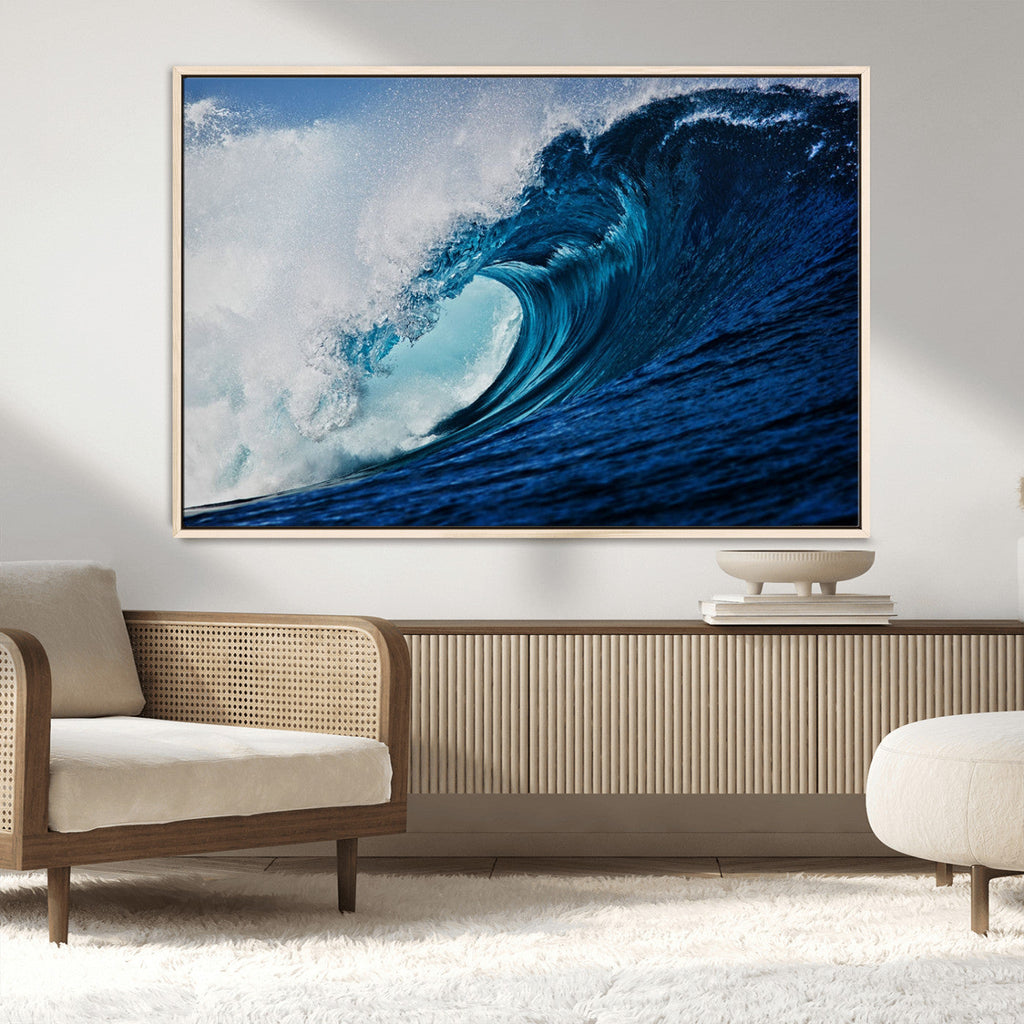 Ocean Wave at Sunset Canvas Art, Large Wall Print of Vibrant Water Waves