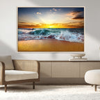 Golden Sunset Ocean Waves Wall Art Canvas Print | Multi Panel Beach Canvas Set, Coastal Triptych