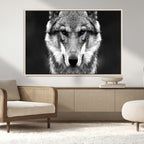 Black and White Wild Wolf Wall Art Canvas Print