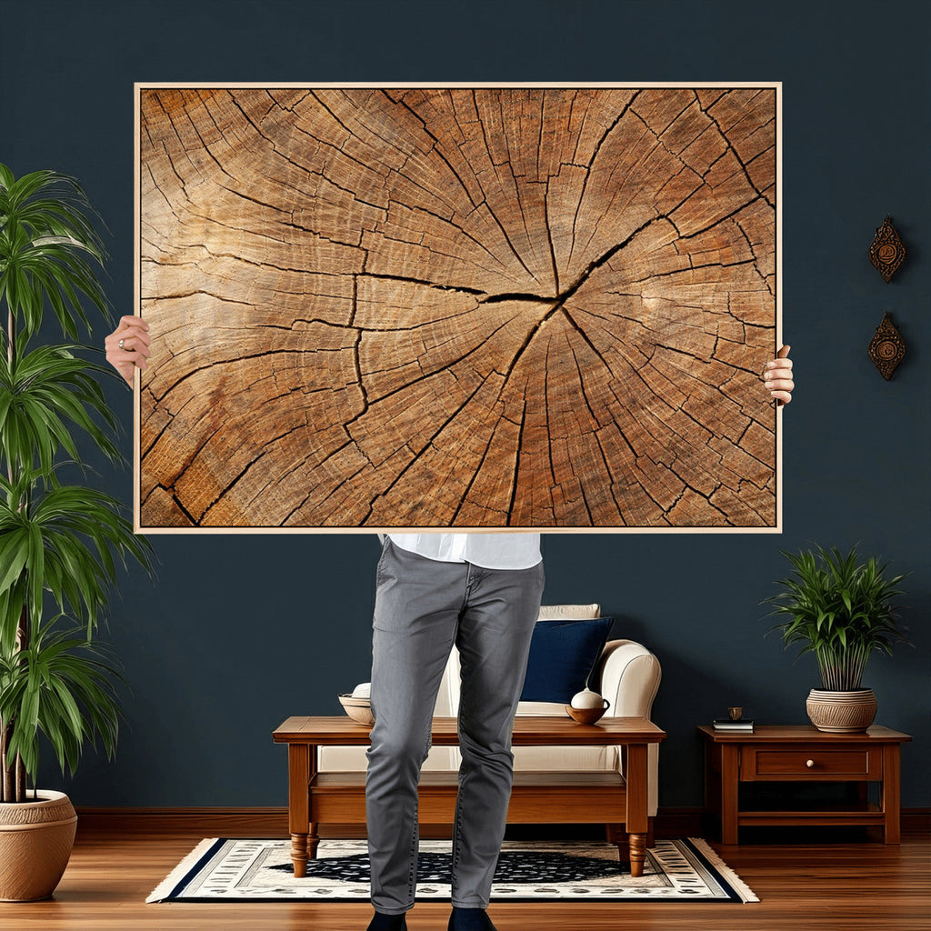 Tree Ring Canvas Art, Rustic Wood Grain Wall Art, Tree Slice Decor for Modern Homes