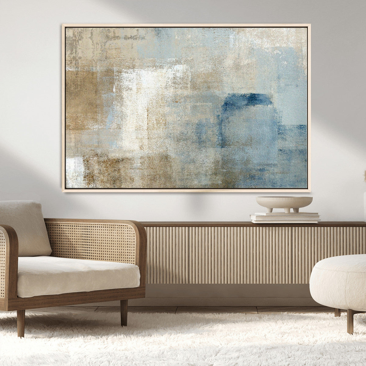 Abstract Blue and Beige Wall Art, Modern Minimalist Canvas Print Set