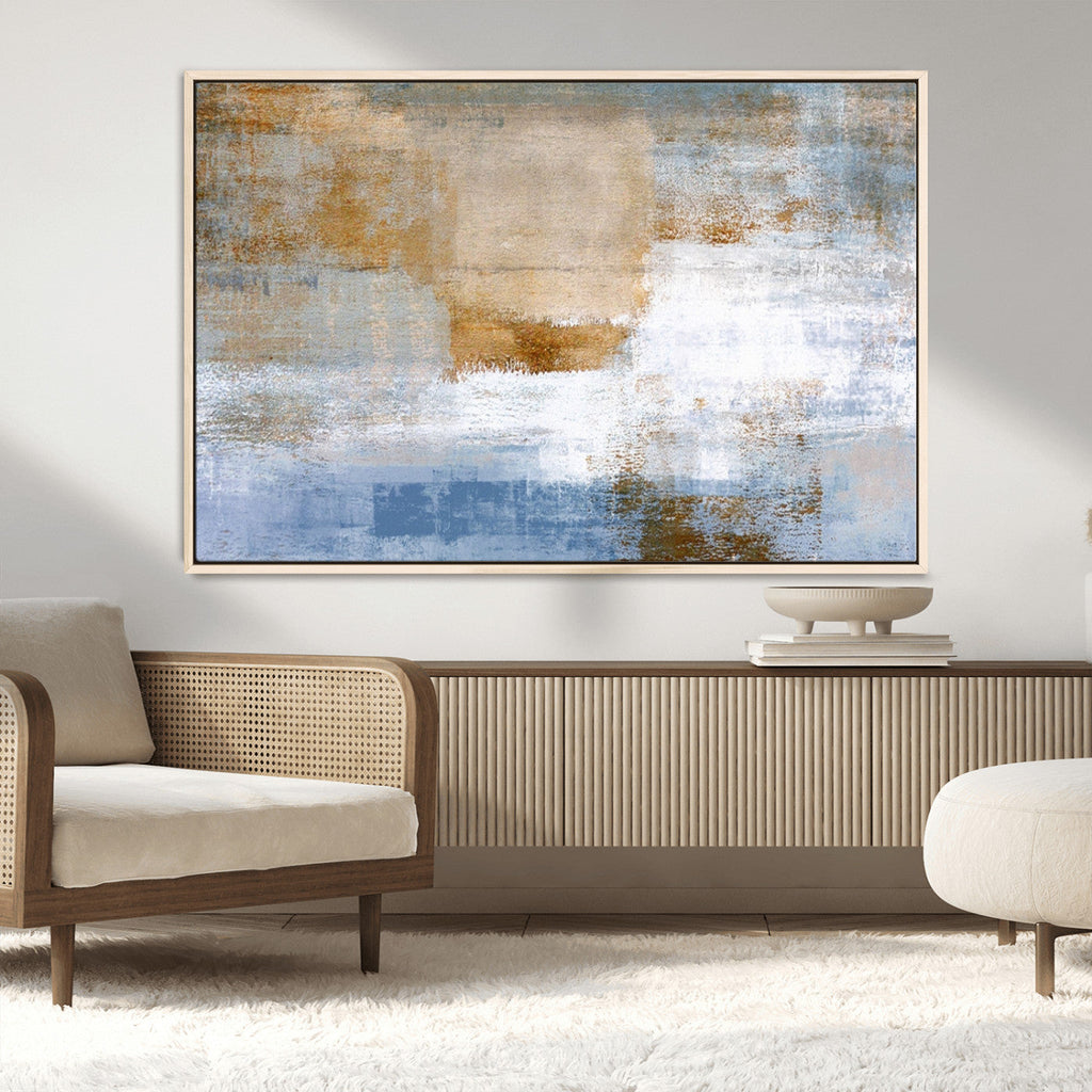 Blue Multi Panel Abstract Wall Art Canvas, Abstract Blue and Gold Canvas Print