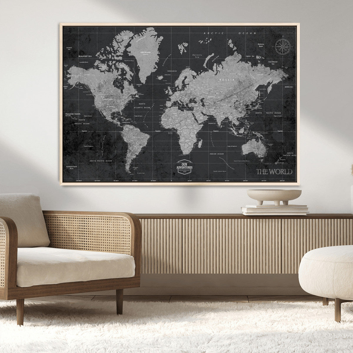World Map Canvas Print, Detailed Map of the World Wall Art for Home or Office