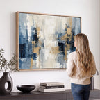 Modern Abstract Canvas Wall Art in Blue and Gold Tones | Large Contemporary Art for Living Room