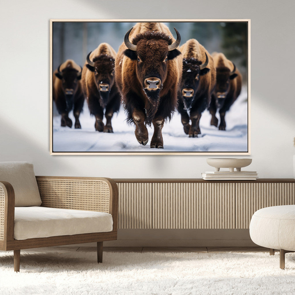 Buffalo Wall Art Canvas Print, American Bison Herd Wall Art