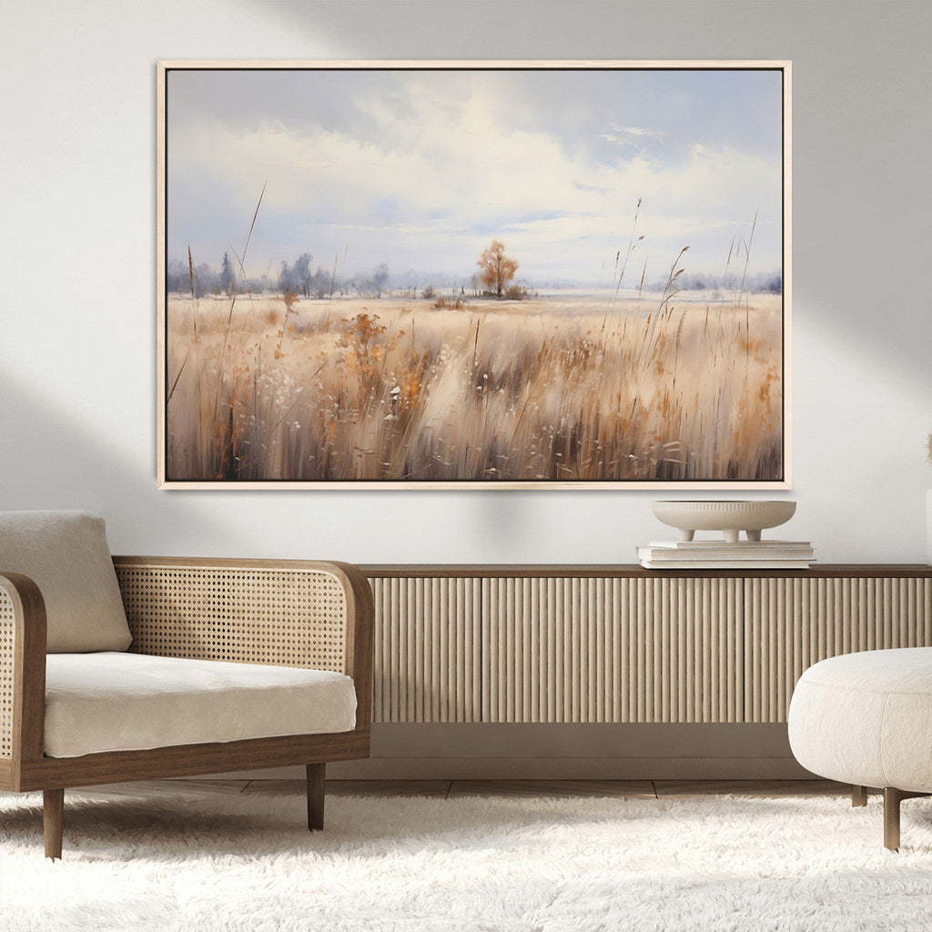 Golden Fields Wall Art Print Canvas | Serene Minimalist Landscape for Farmhouse Decor