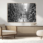 Winter Ski Lift Black and White Canvas Wall Art | Alpine Escape in Minimalist Style