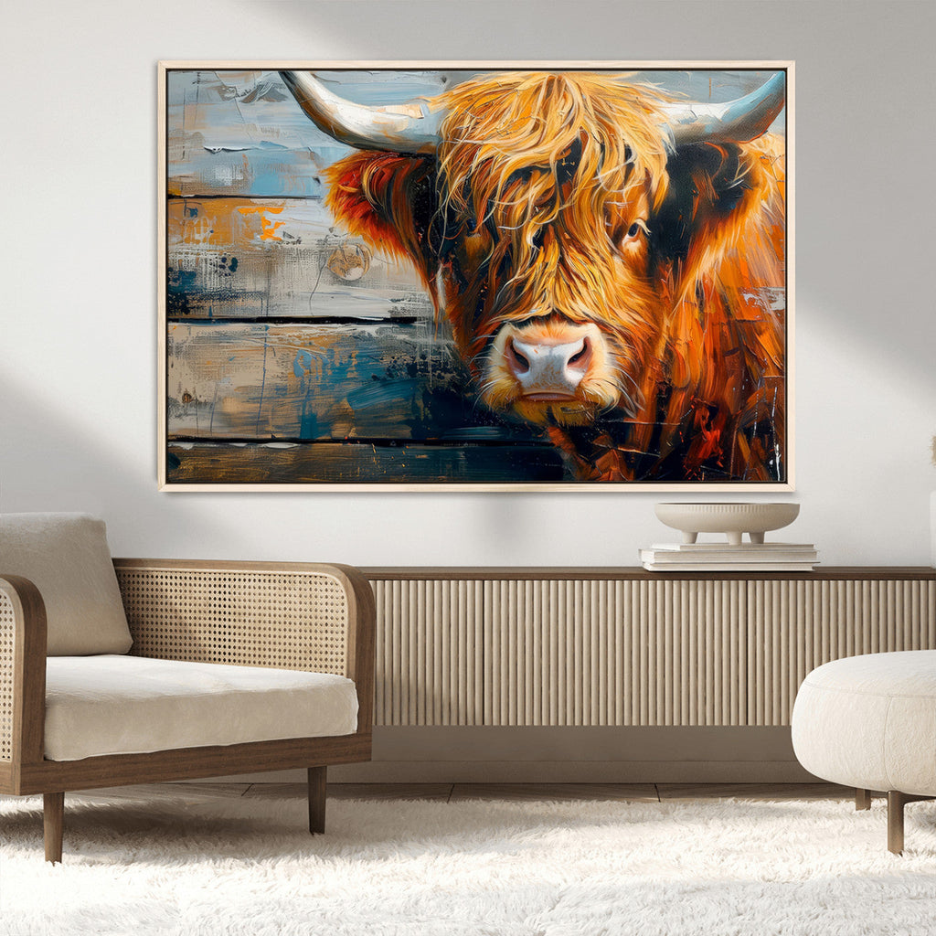 Highland Cow Abstract Canvas Wall Art, Bold Farmhouse Decor