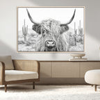 Rustic Charm, Cow Longhorn Black White Bighorn Wall Art