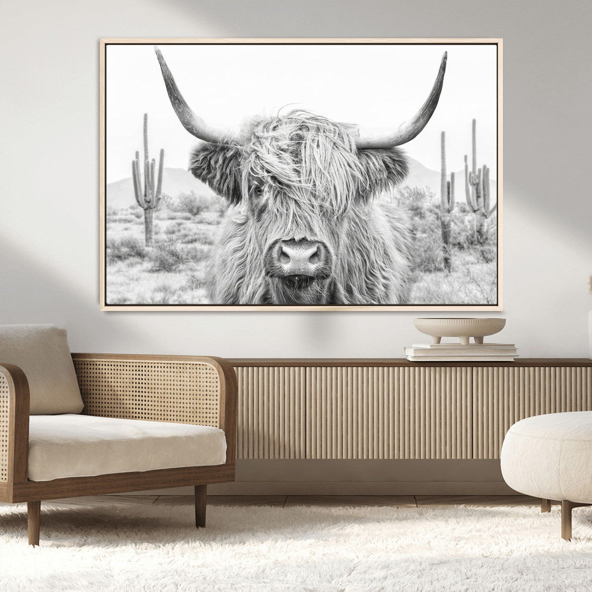 Rustic Charm, Cow Longhorn Black White Bighorn Wall Art