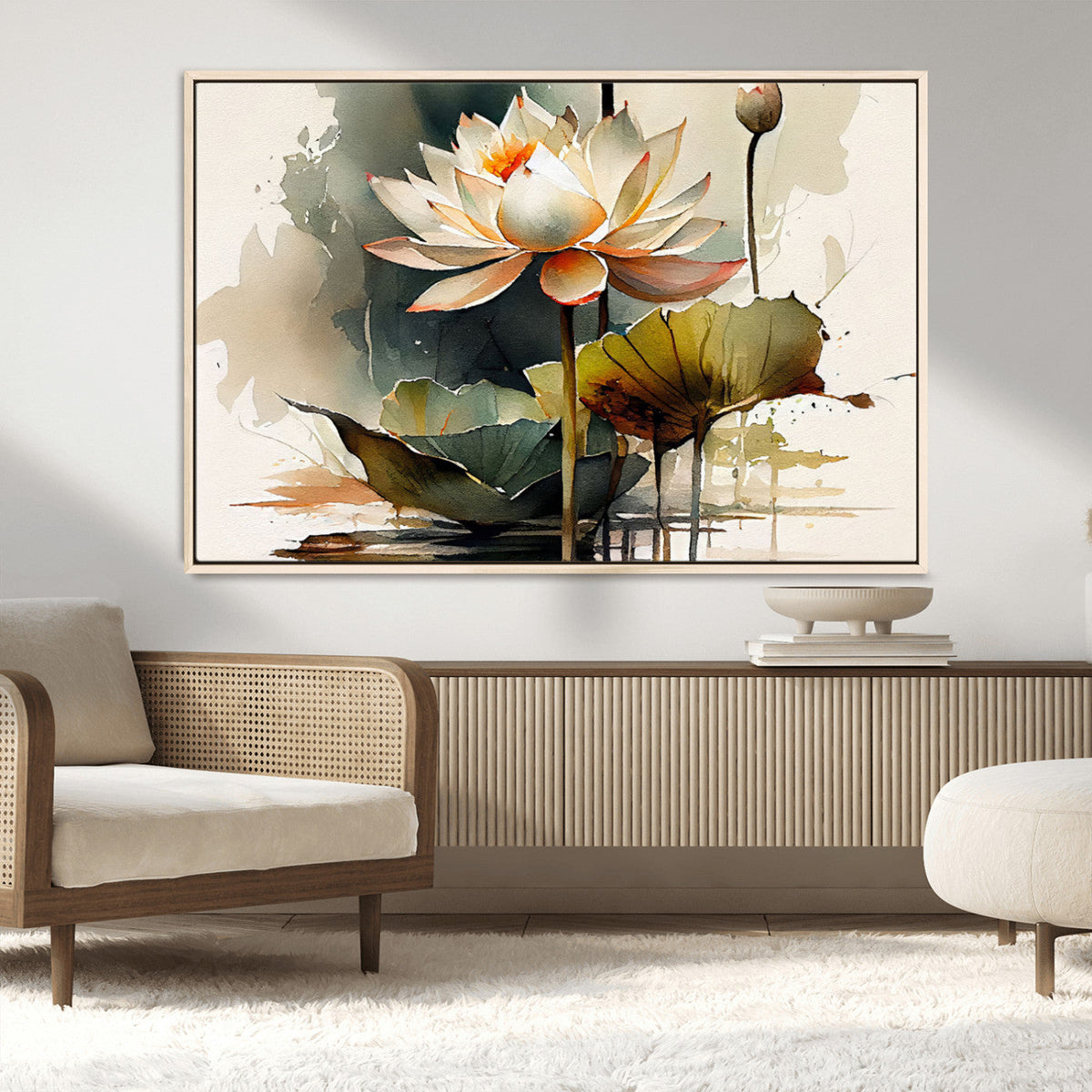 Lotus Flower Watercolor Canvas Print | A Symbol of Serenity and Growth in Soft Watercolors