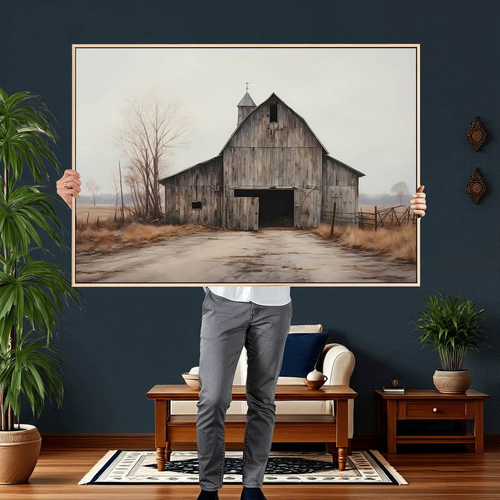 Farmhouse Rustic Barn Wall Art Canvas Print, Framed and Ready to Hang