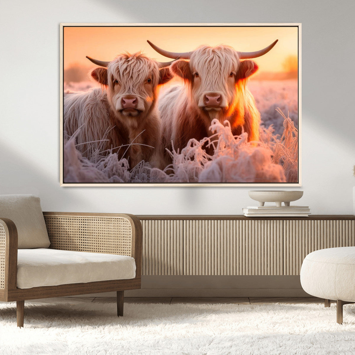 Highland Cows at Sunrise Wall Art Canvas Set