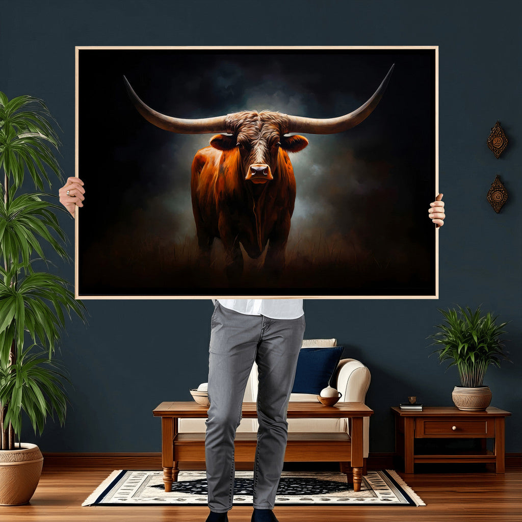 Abstract Texas Longhorn Wall Art Print | 3-Panel Large Texas Longhorn Canvas