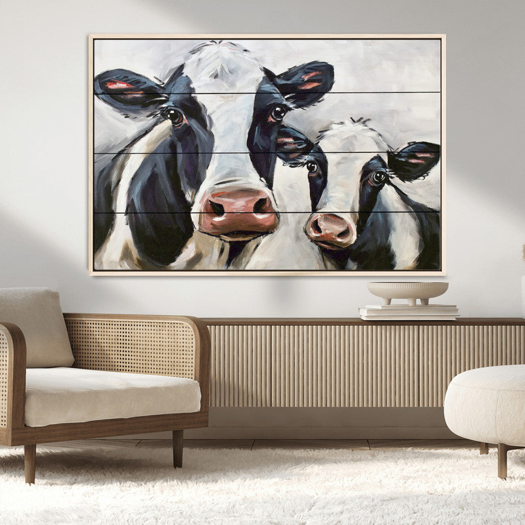 Vintage Baby and Mom Cattle Wall Art Canvas Print