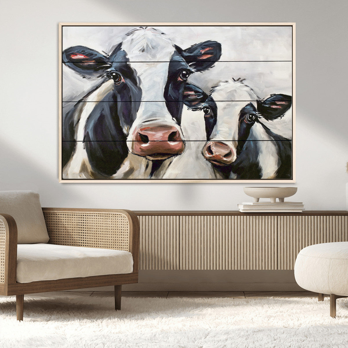 Vintage Baby and Mom Cattle Wall Art Canvas Print