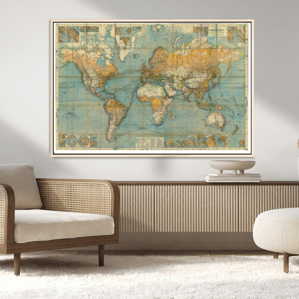 Push Pin World Map Canvas Print | Travel Tracker Wall Art for Couples