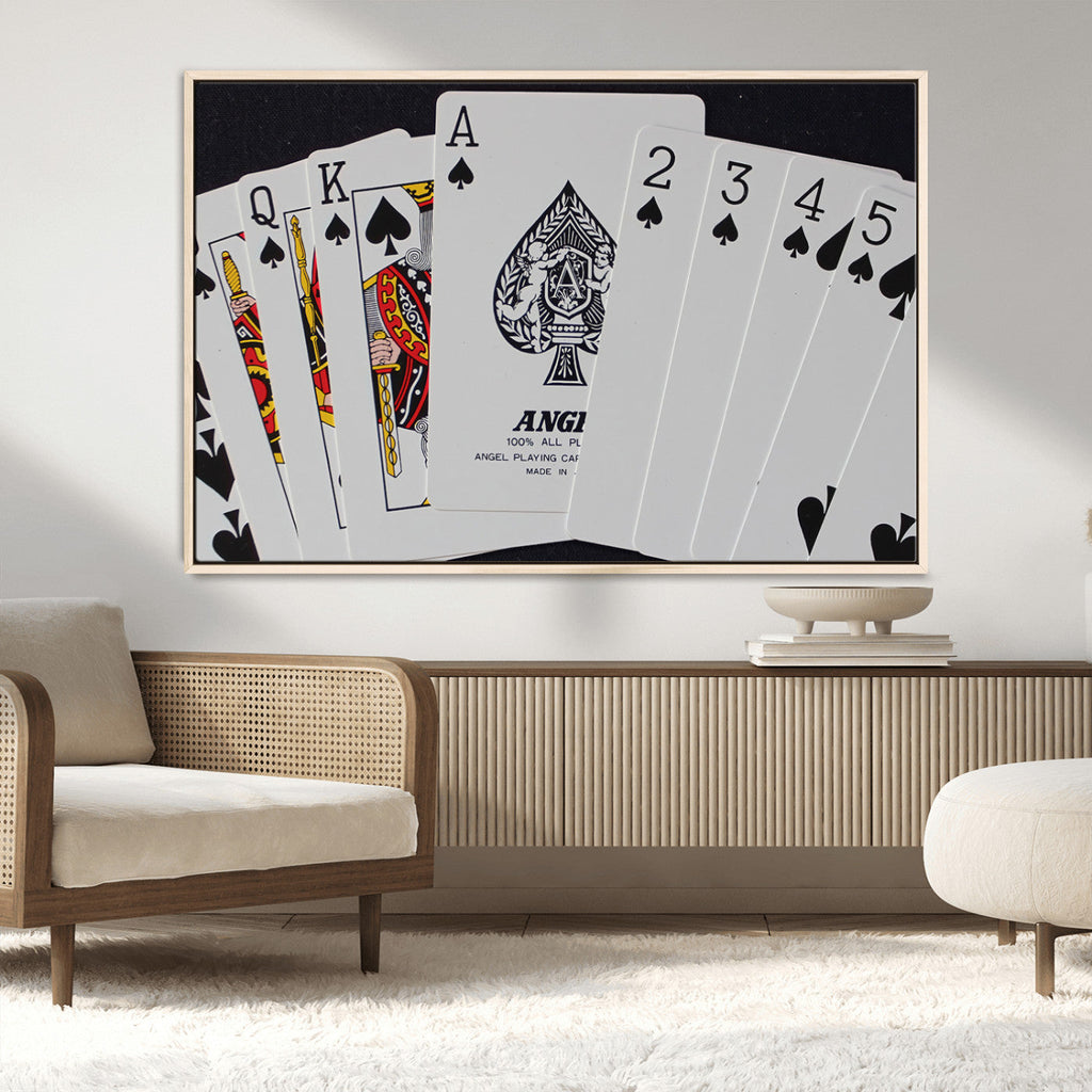 Poker Wall Art - Playing Cards Canvas Wall Art Print - Ace of Spades and Royal Flush Design