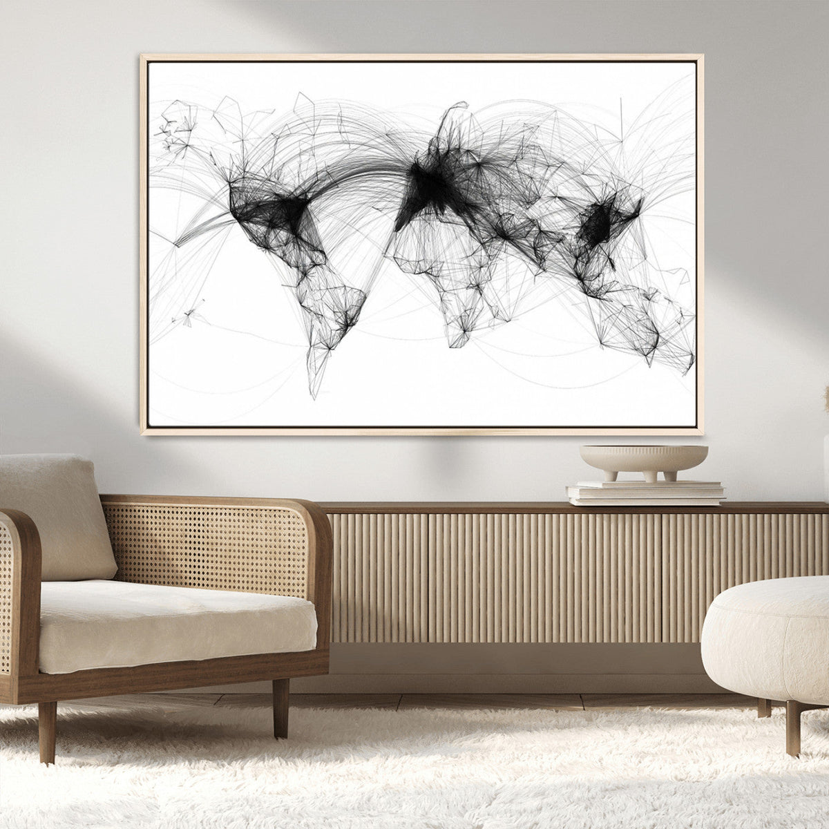 Abstract World Map Wall Art | Framed Geometric Line Canvas